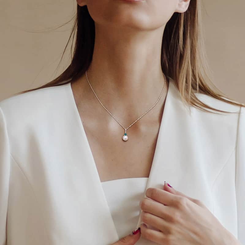 Miadora 8-8.5mm Cultured Freshwater Pearl and 1/3ct TGW Created Alexandrite Drop Pendant with Chain in 10k White Gold