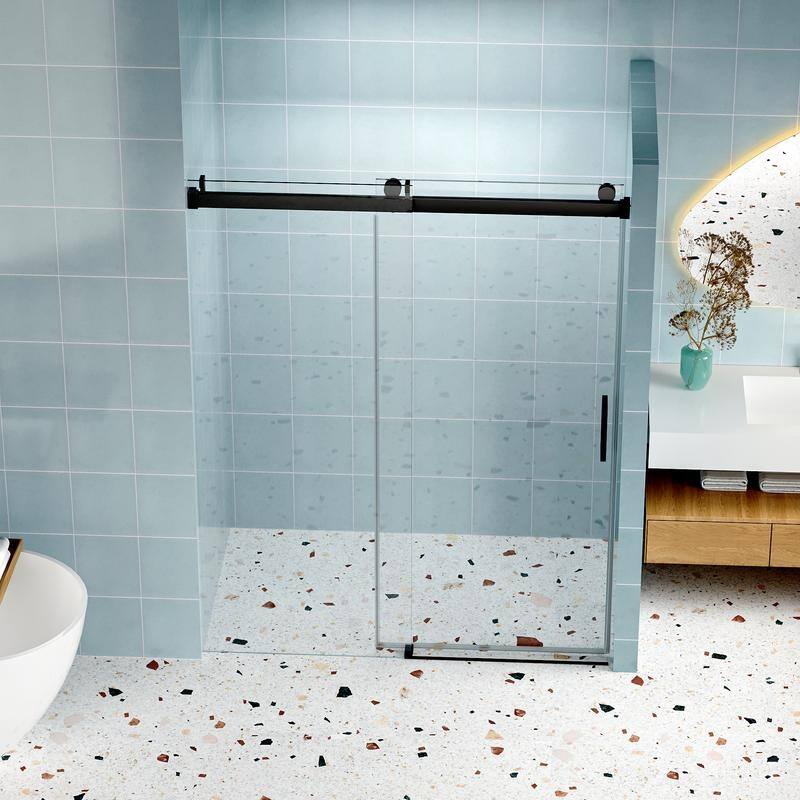 ABRUZZO 56-60" W x 76" H Frameless Soft-Closing Single Sliding Shower Door 1/4" (6mm) Explosion-Proof Tempered Glass