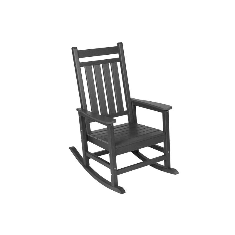 Outdoor Rocking Chair Set with Side Table, 3-Piece Rocking Chair Set with Wood Texture, Black