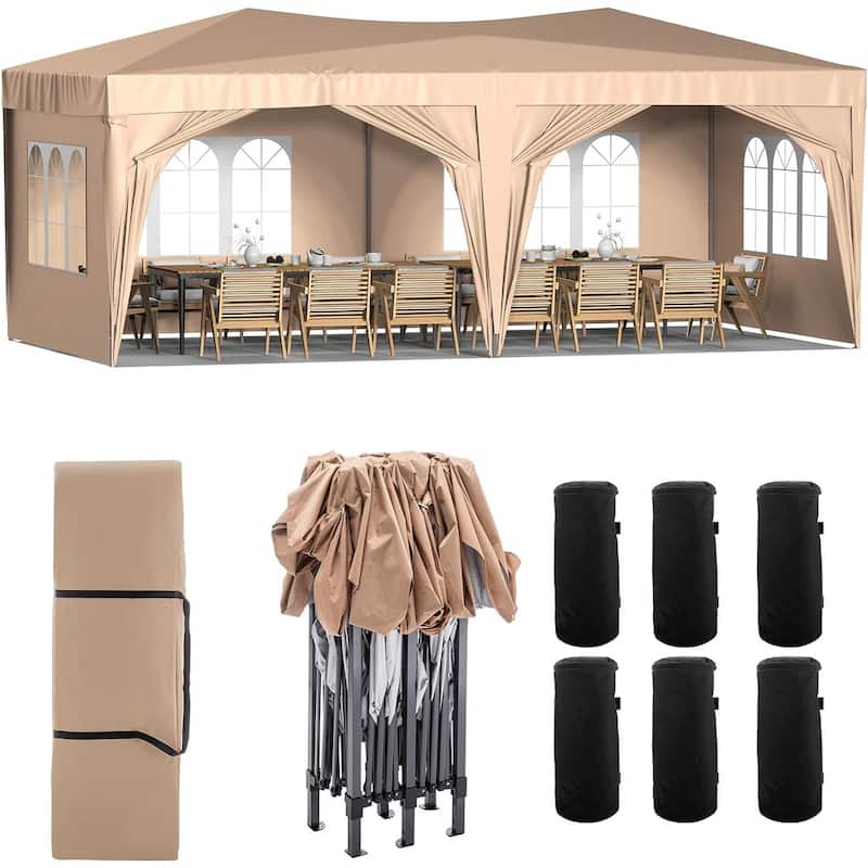 10 x 20 Pop Up Canopy Tent with 6 Sidewalls, Portable Party Canopy with 6 Weight Bag