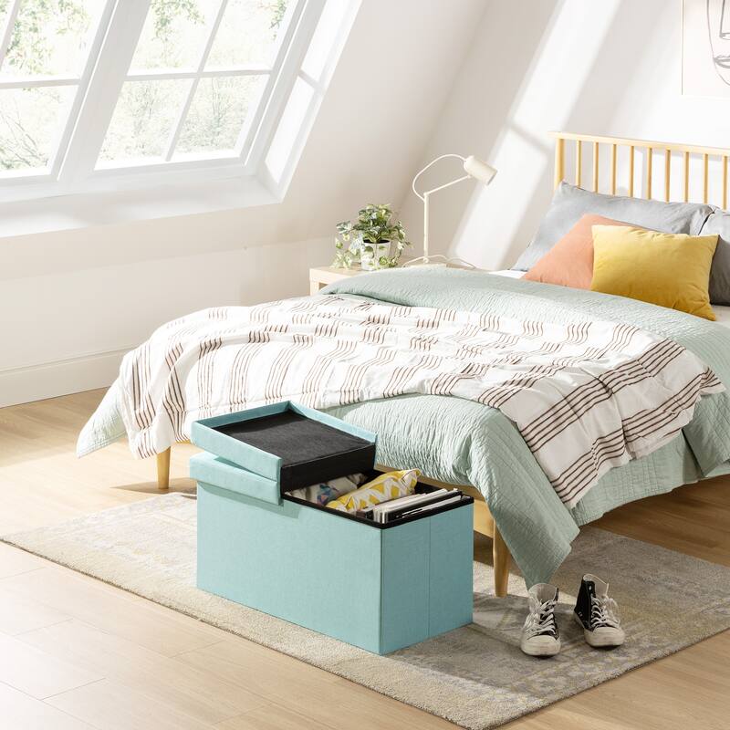 30 Inch Smart Lift Top Button Tufted Fabric Storage Ottoman by Crown Comfort