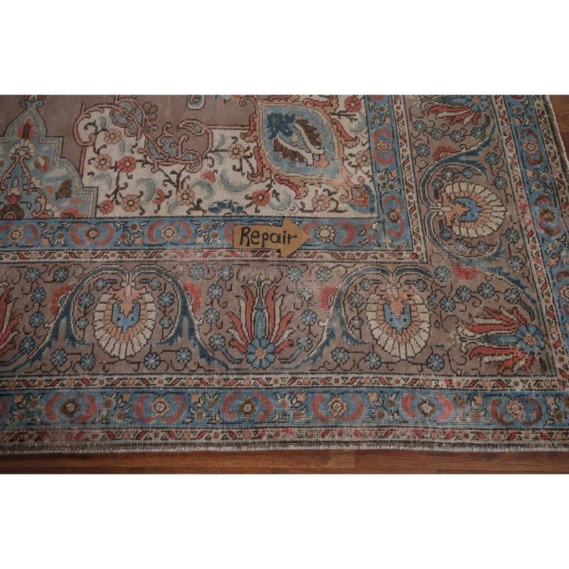 Grey Tabriz Persian Vintage Area Rug Hand-Knotted Wool Carpet - 9'3" x 12'8"