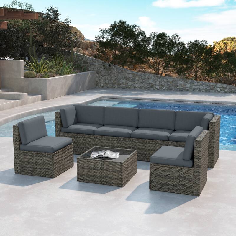 7-Piece Patio Wicker Sets Rattan Sectional Sofa With Cushions