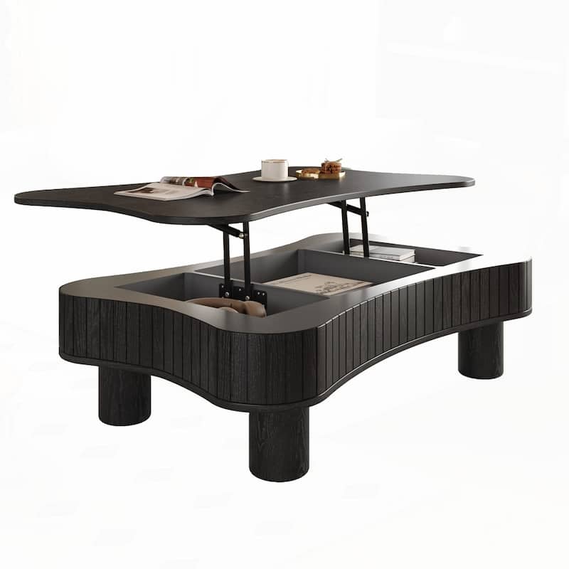 Lift Top Coffee Table with Fluted Panel Hidden Storage