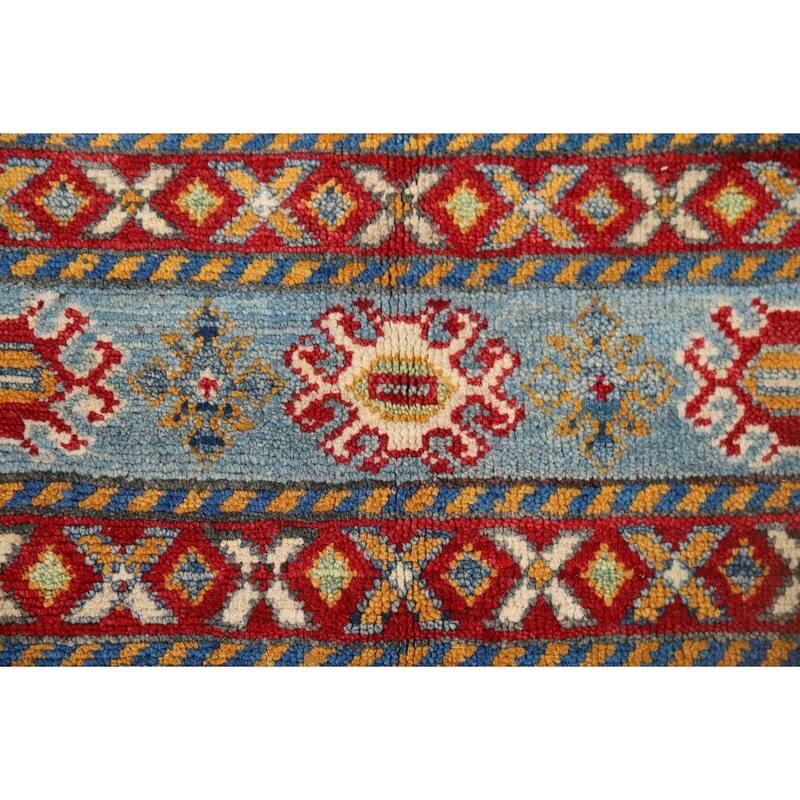 Striped Kazak Oriental Accent Rug Handmade Wool Carpet - 4'2" x 6'0"