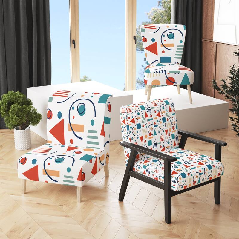 Designart "Multicolor Trendy Geometric " Upholstered Patterned Accent Chair and Arm Chair