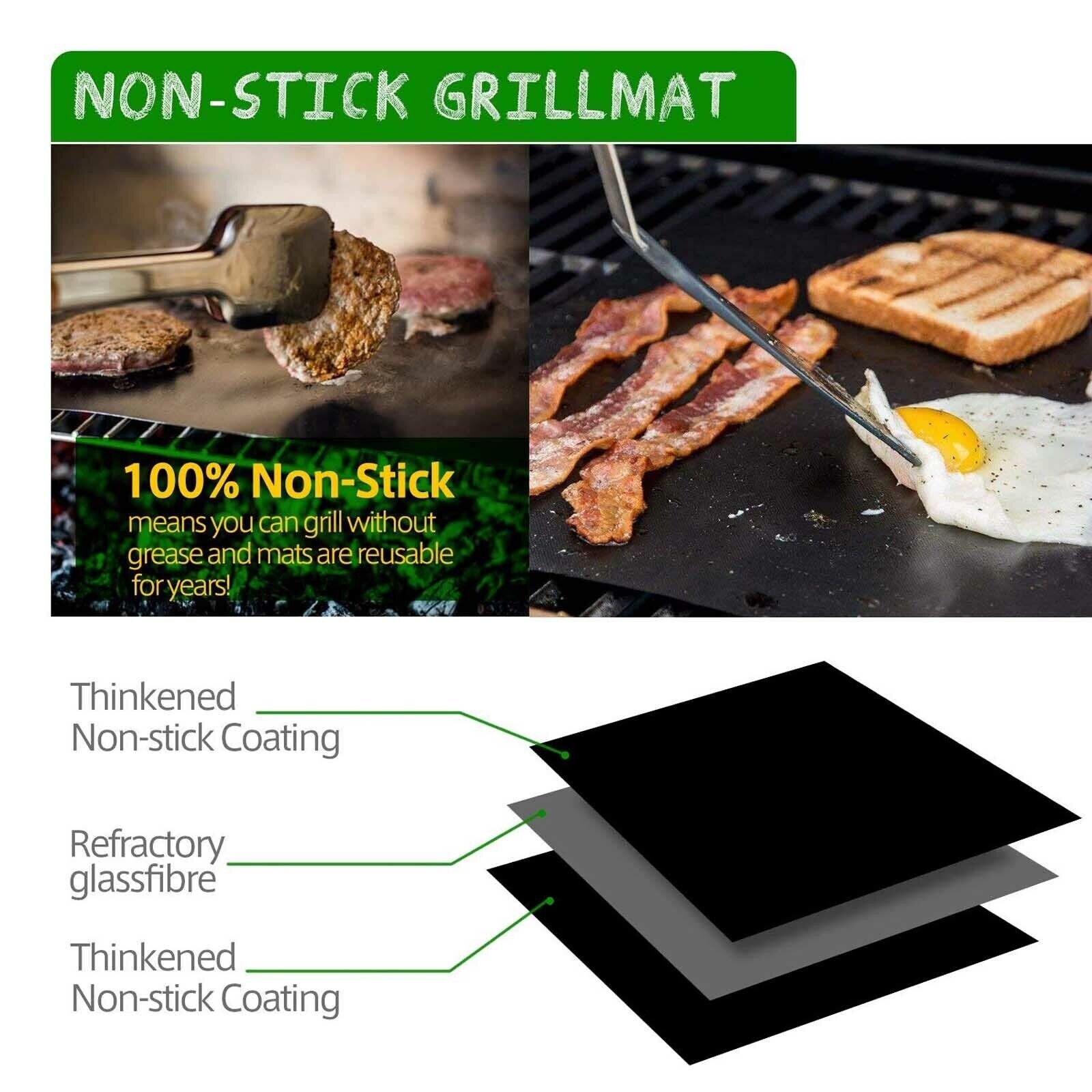 4 Pack Non Stick BBQ Grill Mat Oven Liners Black 2 Pcs