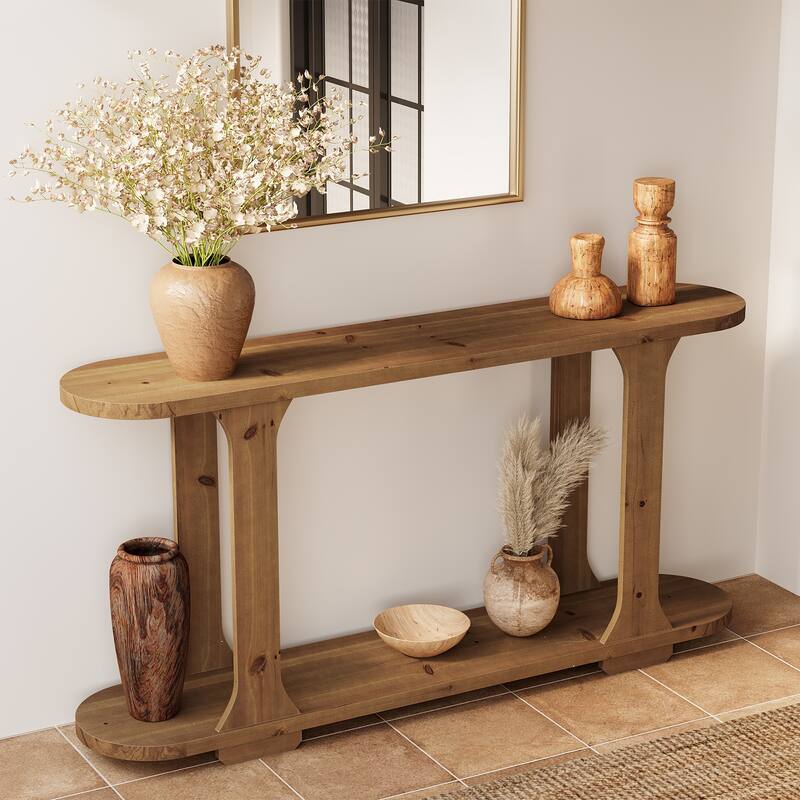 Solid Wood Console Table, 63-Inch Shelf Sofa Table, Long Entryway Table for Hallway, Foyer, Entrance, Living Room - Brown