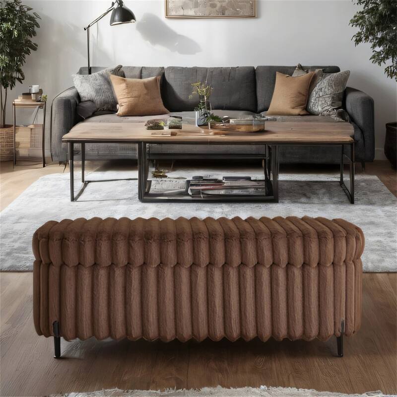49.2" Curved Flip Top Storage Bench with Metal Legs for Bedroom