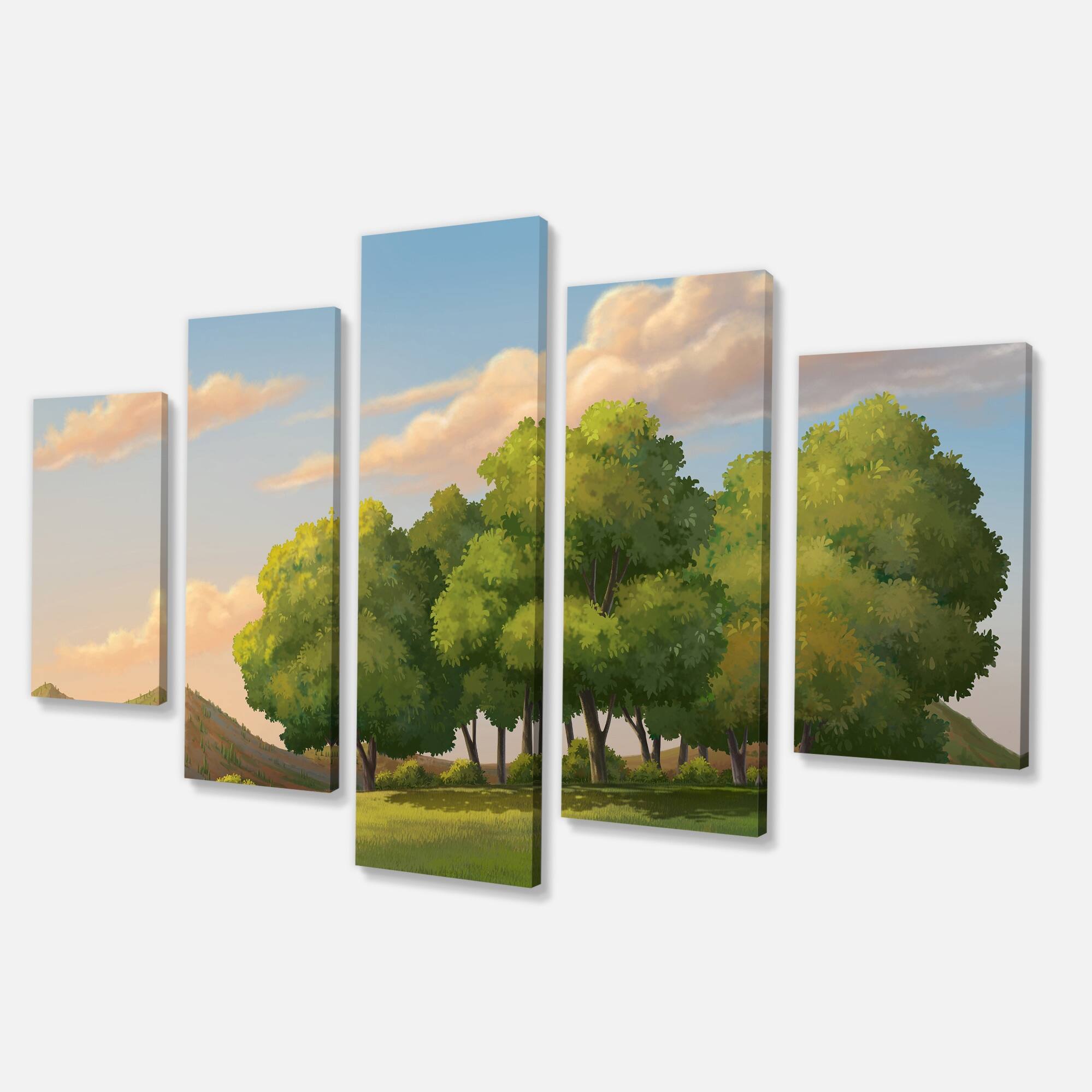 Designart "Green Mounds with Green Trees" Oversized Landscape Wall Art