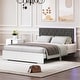 preview thumbnail 3 of 14, Queen Size Upholstered Bed with LED Lights and Velvet Headboard, White