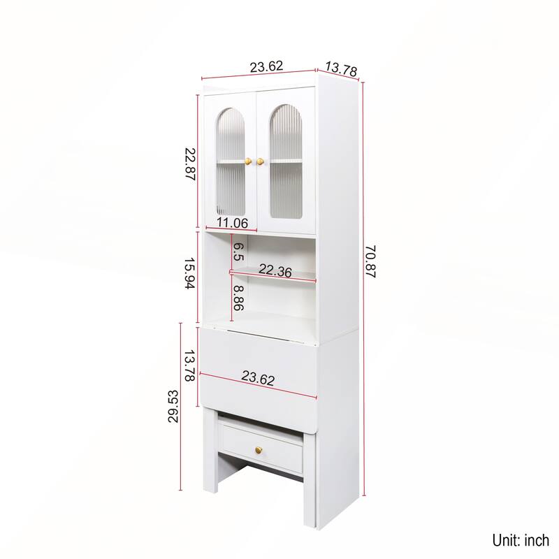 Fold-Out Convertible Desk Cabinet with Shelf and Drawer for Multi-Function Home Office Workstation
