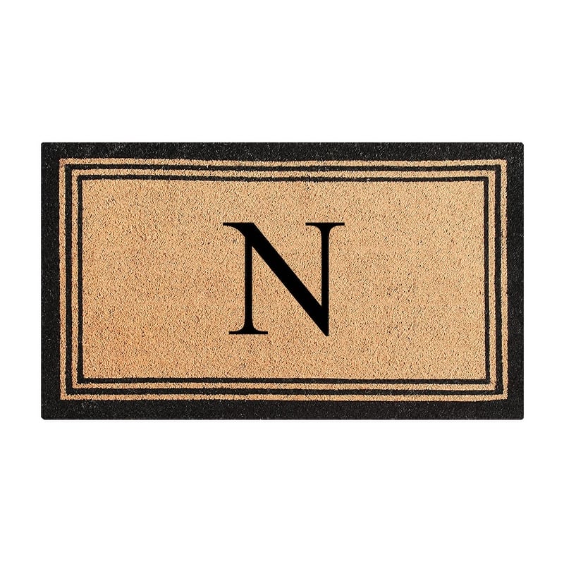 A1HC Pure Natural Coir Monogrammed Heavy Duty PVC Backing Doormat - 24" X 39" - Monogrammed N