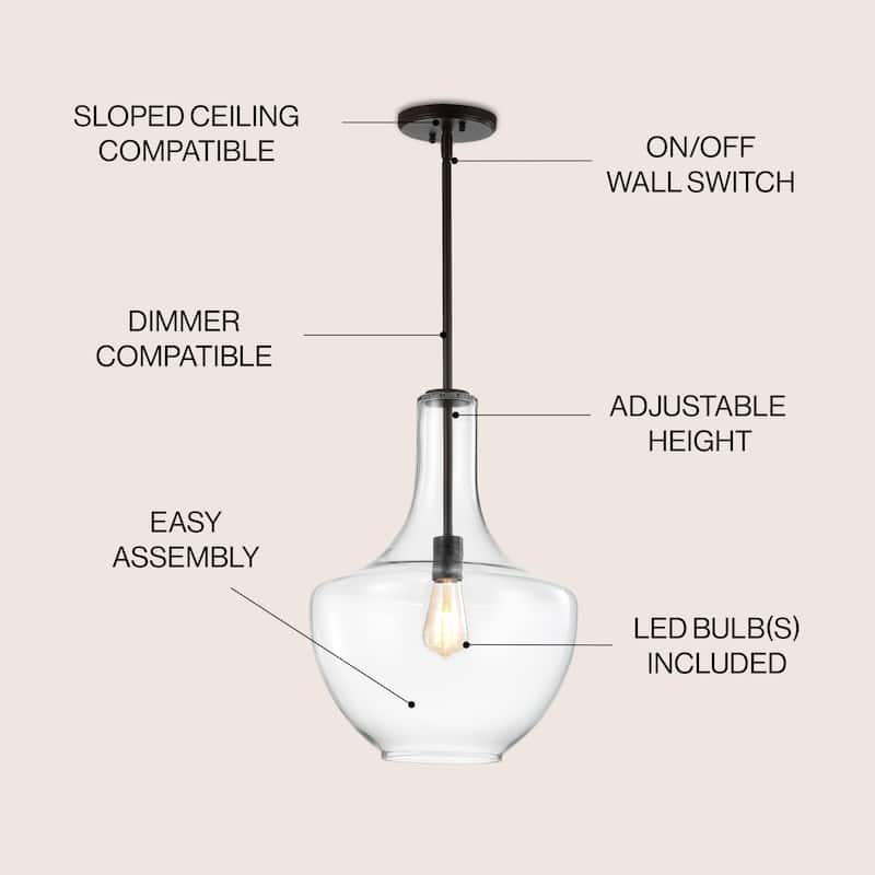 Bettina 1- Light Mid-Century Modern Iron/Glass LED Pendant, by JONATHAN Y