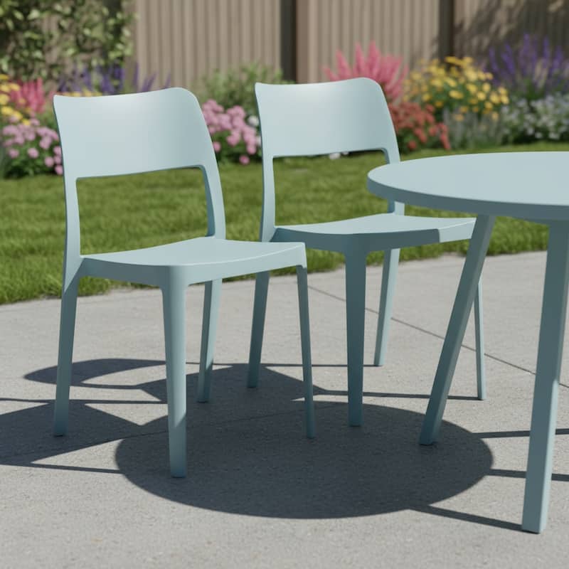 HomeRoots Set of Two Baby Blue Heavy Duty Plastic Outdoor Stacking Accent Chairs - Baby Blue