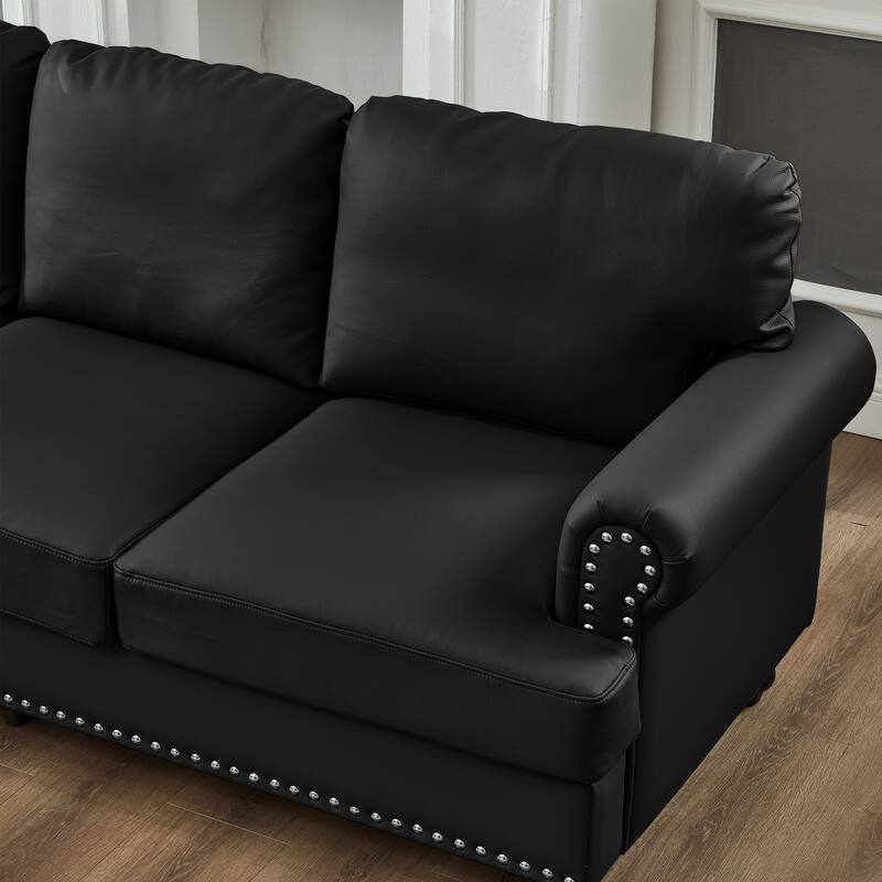 83" Modern Classic Design With Nails Sofa Leather Couch,Upholstered Imitation Cowhide Leather