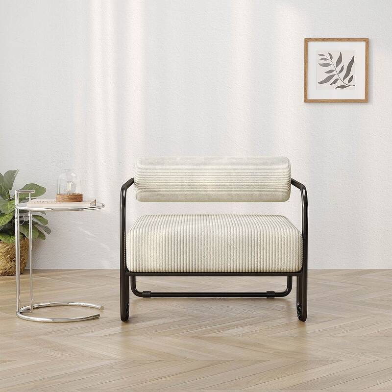 Curved Iron Armchair With Corduroy Cushion