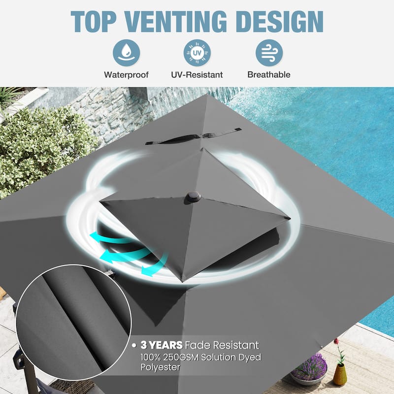 VredHom Offset Cantilever Patio Umbrella with 4-piece Fillable Base