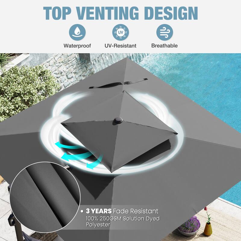 VredHom Patio Outdoor 11 x 11 FT Cantilever-Offset Aluminum Umbrella with Premium Weight Base