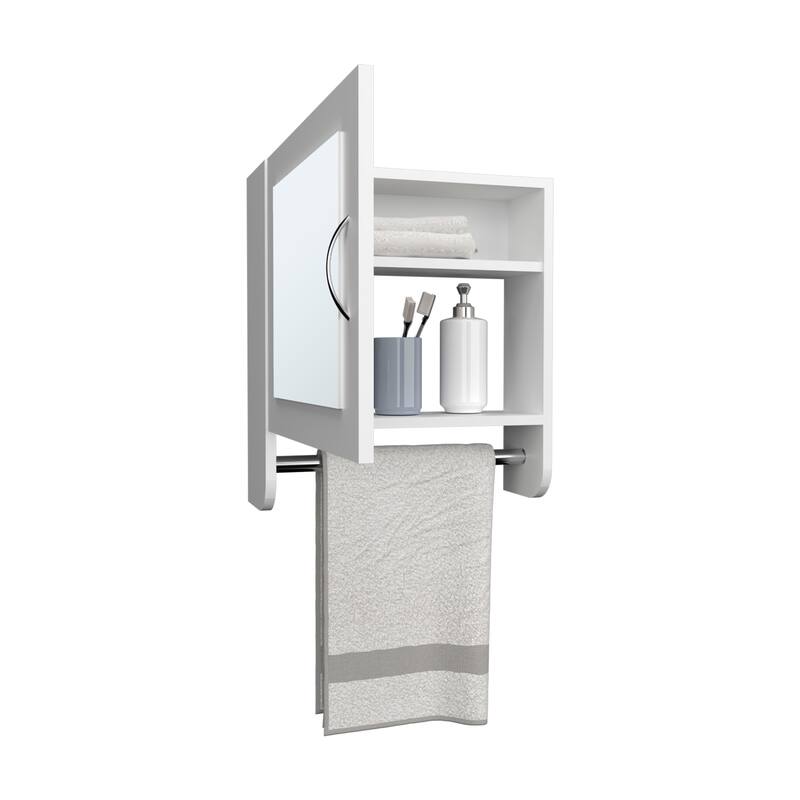 White Mirror Medicine Cabinet with Towel Rack, Two Shelves for Bathroom and Kitchen Storage