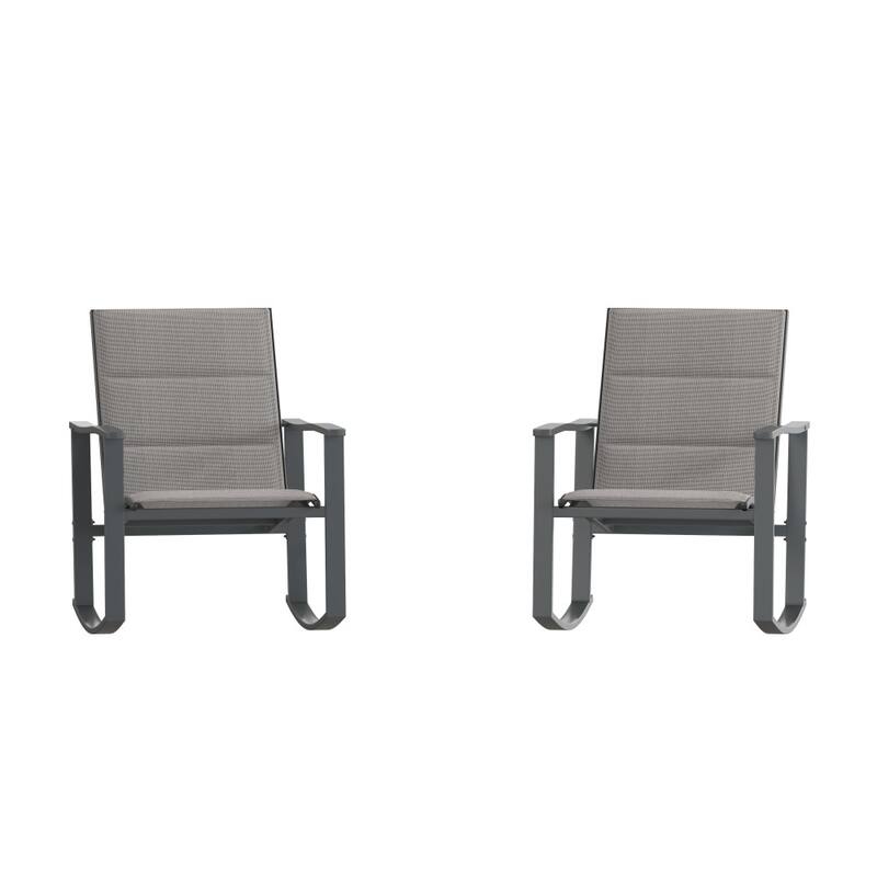 Set of 2 All Weather Flex Comfort Rocking Chairs with Metal Frames-Black/Black