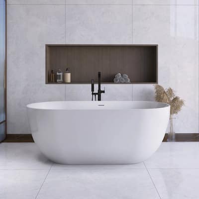 63 in. Solid Surface Freestanding Flatbottom Soaking Bathtub