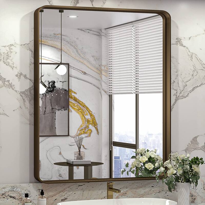 TETOTE Modern Metal Frame Wall Mounted Hanging Bathroom Vanity Mirror