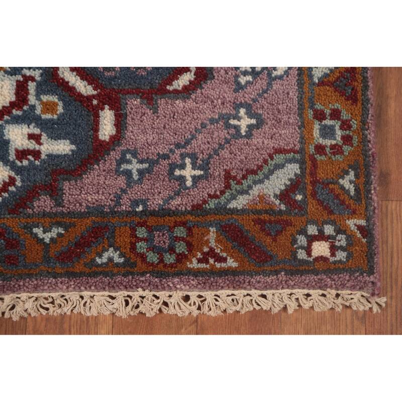 Geometric Purple Kazak Oriental Runner Rug Handmade Wool Carpet - 2'6"x 9'8"