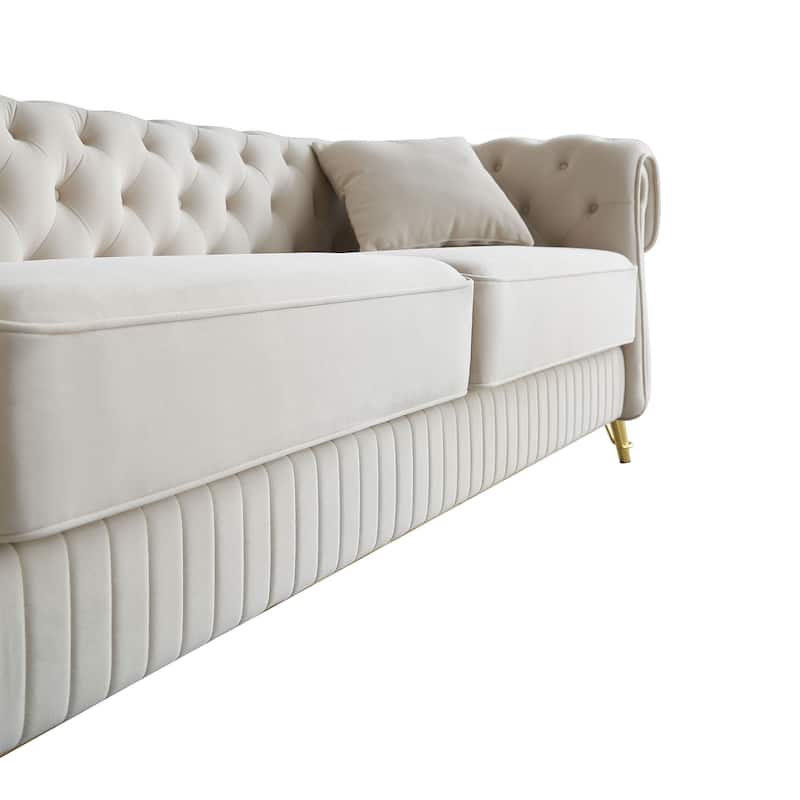 Elegant Chesterfield Modern Tufted Velvet Sofa with Titanium Gold Accents