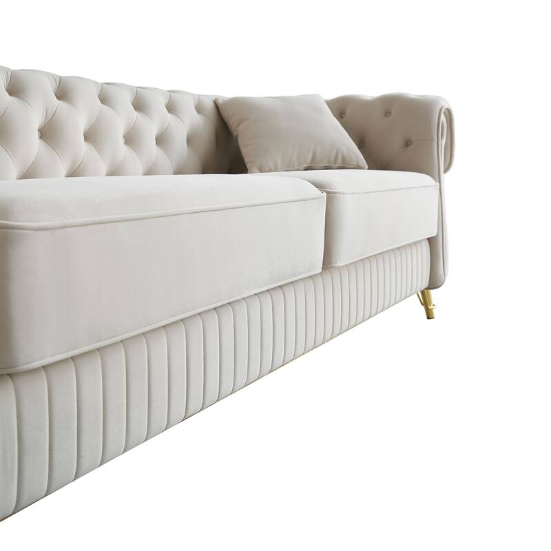 Oversized Chesterfield Tufted Sofa, Velvet Upholstered 3 Seater Sofa, Deep Seat Sofa with 2 Toss Pillows for Living Room