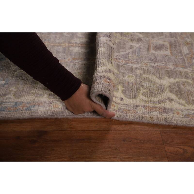 Vegetable Dye Oushak Turkish Area Rug Grey Hand-Knotted Wool Carpet - 6'1"x 9'0"