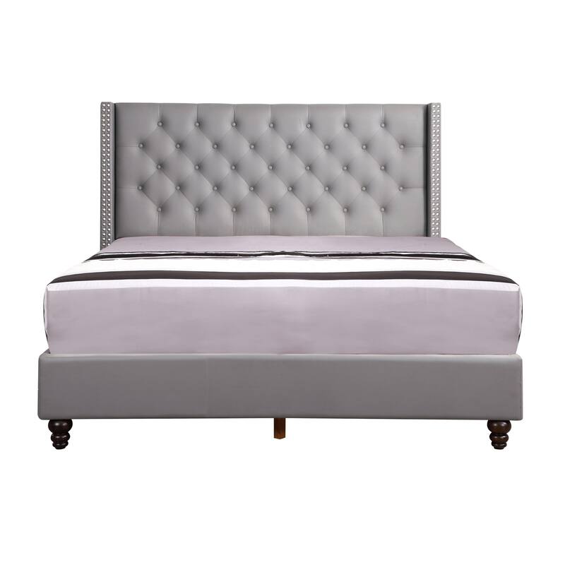 Upholstered Button Tufted Panel Queen Bed - 86" - Gray