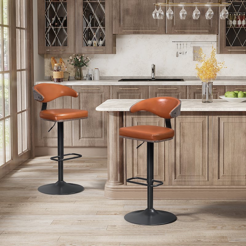 Art Leon Faux Leather Swivel Adjustable Bar Stool with Wood Accents