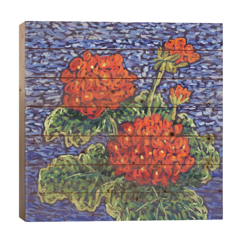 Red Geraniums Print On Wood by Candy Mayer - Multi-Color - 26x26x1.5