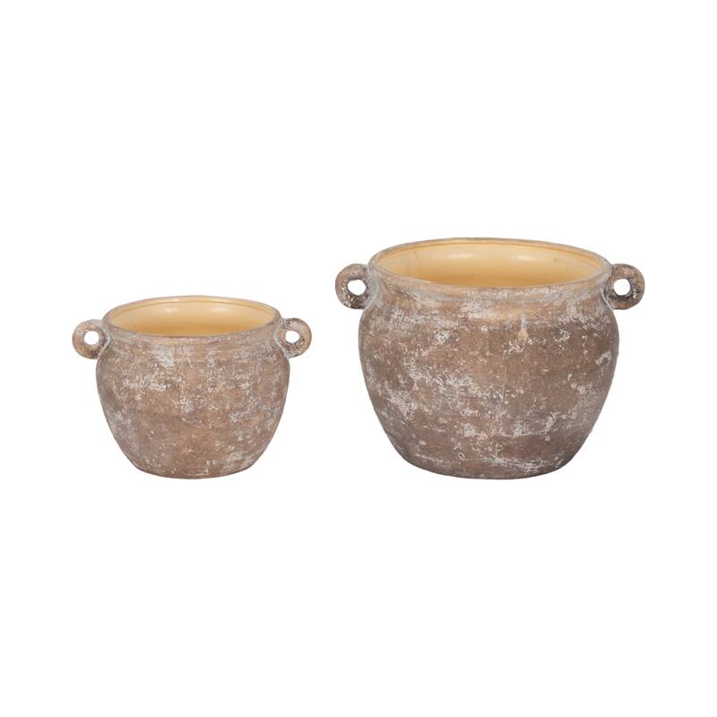 Stoneware Planter Rustic Texture and Handles Vessel Vintage Style