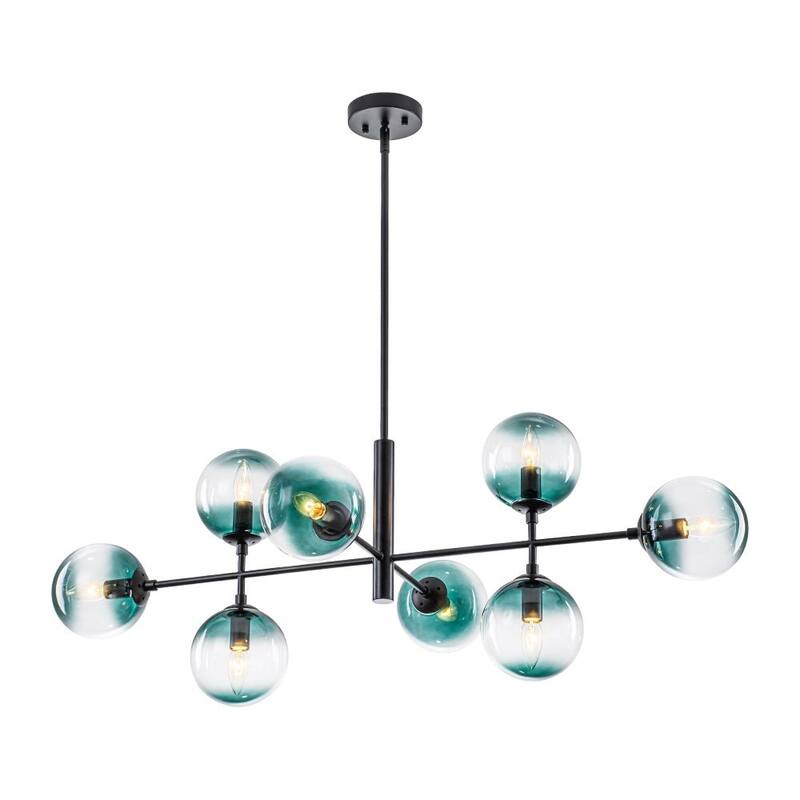 Modern 8-Light Gradient Blue Glass Bubble Linear Sputnik Chandelier
