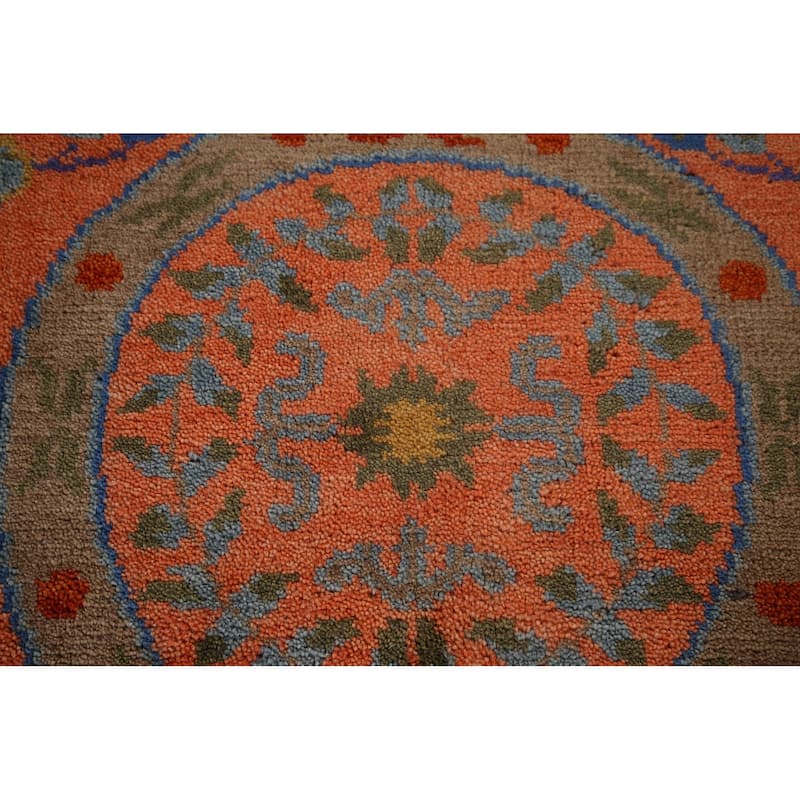 Orange Geometric Khotan Oriental Area Rug Hand-Knotted Wool Carpet - 8'10"x 11'10"