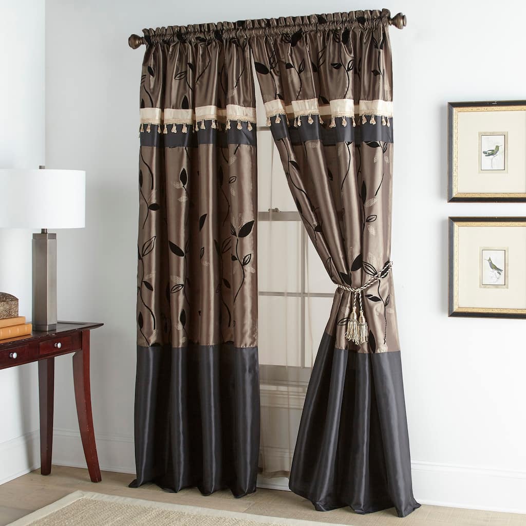 Grand Avenue Pandora 4 Piece Leaves Design Luxury Curtain Set - 56 x 84"
