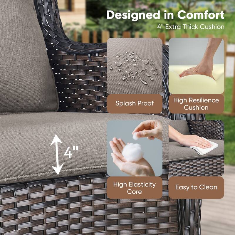 Pocassy Outdoor Patio Wciker Sofa Furniture Set of Chair Table.