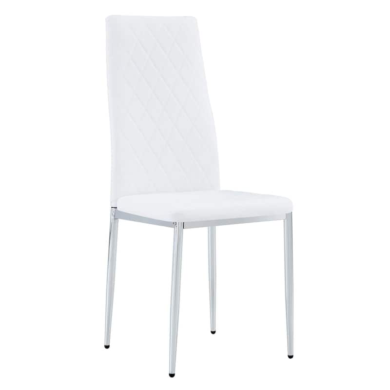 Modern Style Dining Chairs Set of 6, PU Material Seat, Silver Metal Legs