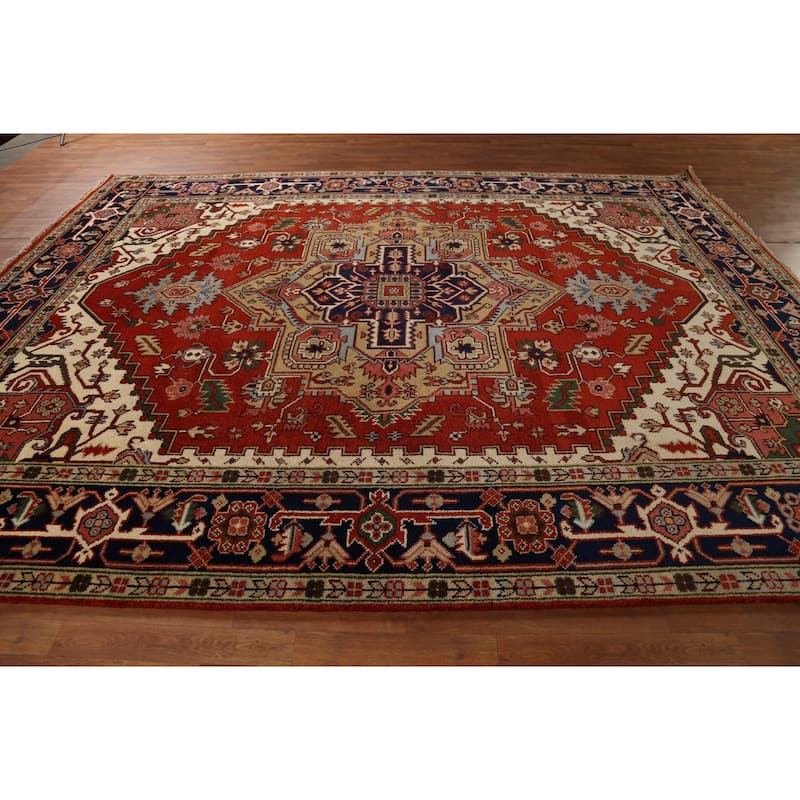 Orange Heriz Serapi Indian Area Rug Handmade Wool Carpet - 9'0"x 11'9"