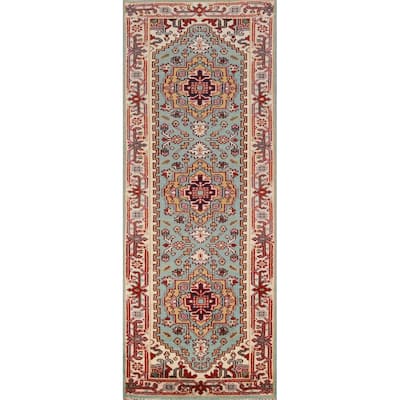Light Blue Heriz Serapi Oriental Runner Rug Hand-Knotted Wool Carpet - 2'6" x 8'2"
