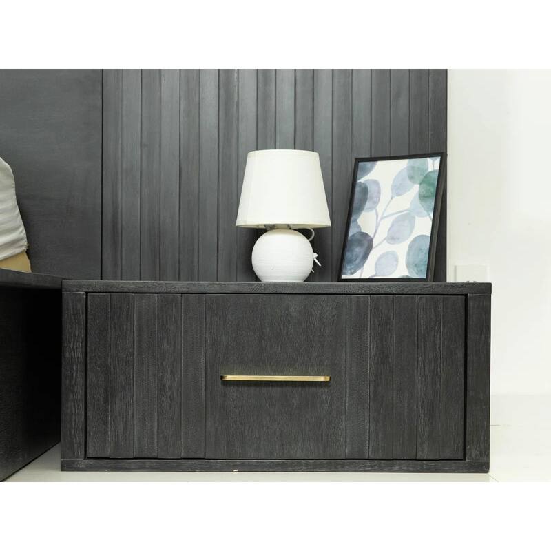 Modrest Manchester Contemporary Platform Dark Grey Bed with Two Nightstands