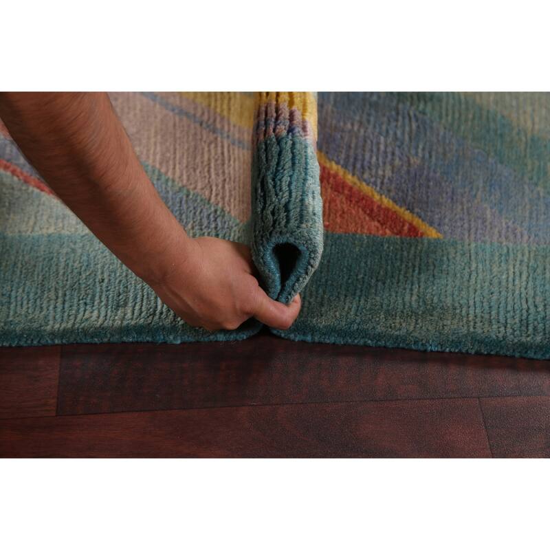 Striped Vegetable Dye Nepalese Wool Area Rug Hand-knotted Foyer Carpet - 5'0" x 8'5"