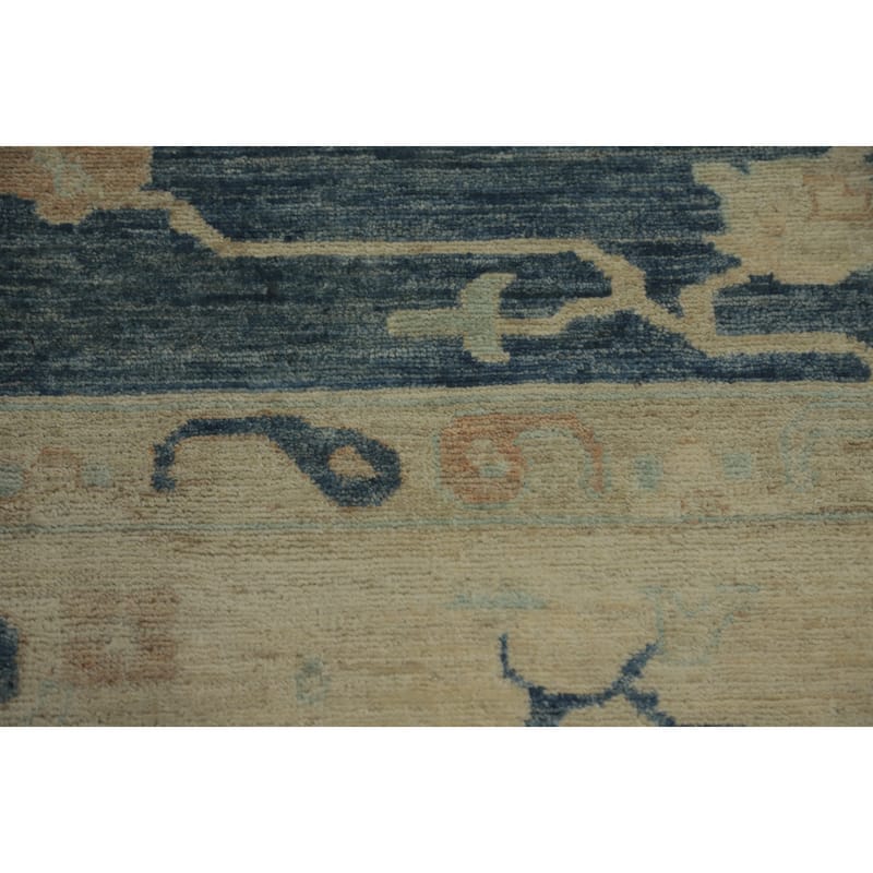 Hand Knotted Oriental 100% Wool Carpet Transitional All-Over Navy Blue & Blues Oushak Area Rug - 9' 9'' X 9' 5''