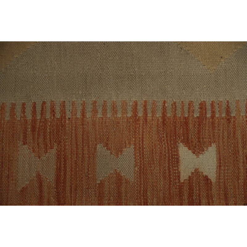 Hand Woven Oriental 100% Wool Carpet Southwestern Tribal Brown Kilim Runner Rug - 12' 0'' X 2' 8''