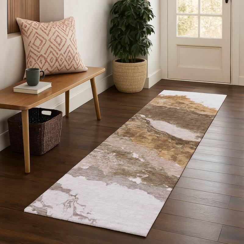Premium Washable Super Soft Abstract Ranier Mayfield Rug - Brown - 2'3" x 7'6"
