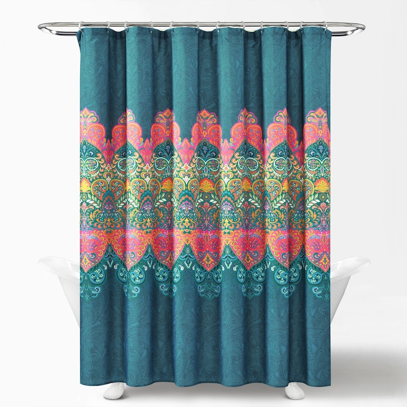 Lush Decor Boho Chic Shower Curtain with Peva Lining and Rings Set