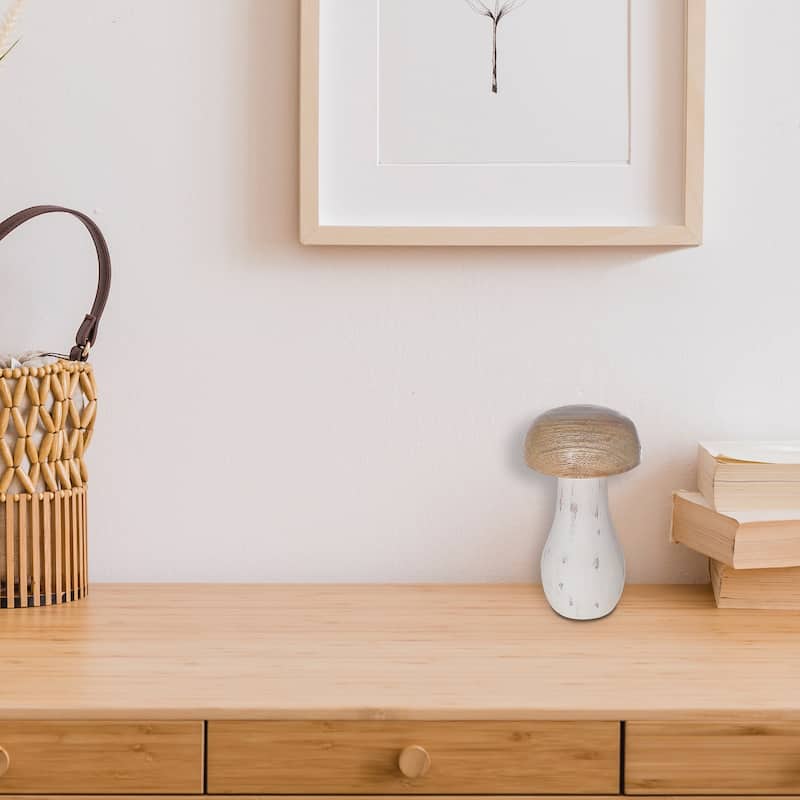 Mango Wood Natural & White Mushroom Small