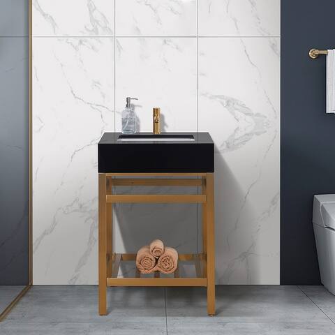 Altair Nauders Stainless Steel Vanity Console in Brushed Gold with Stone Countertop,no Mirror